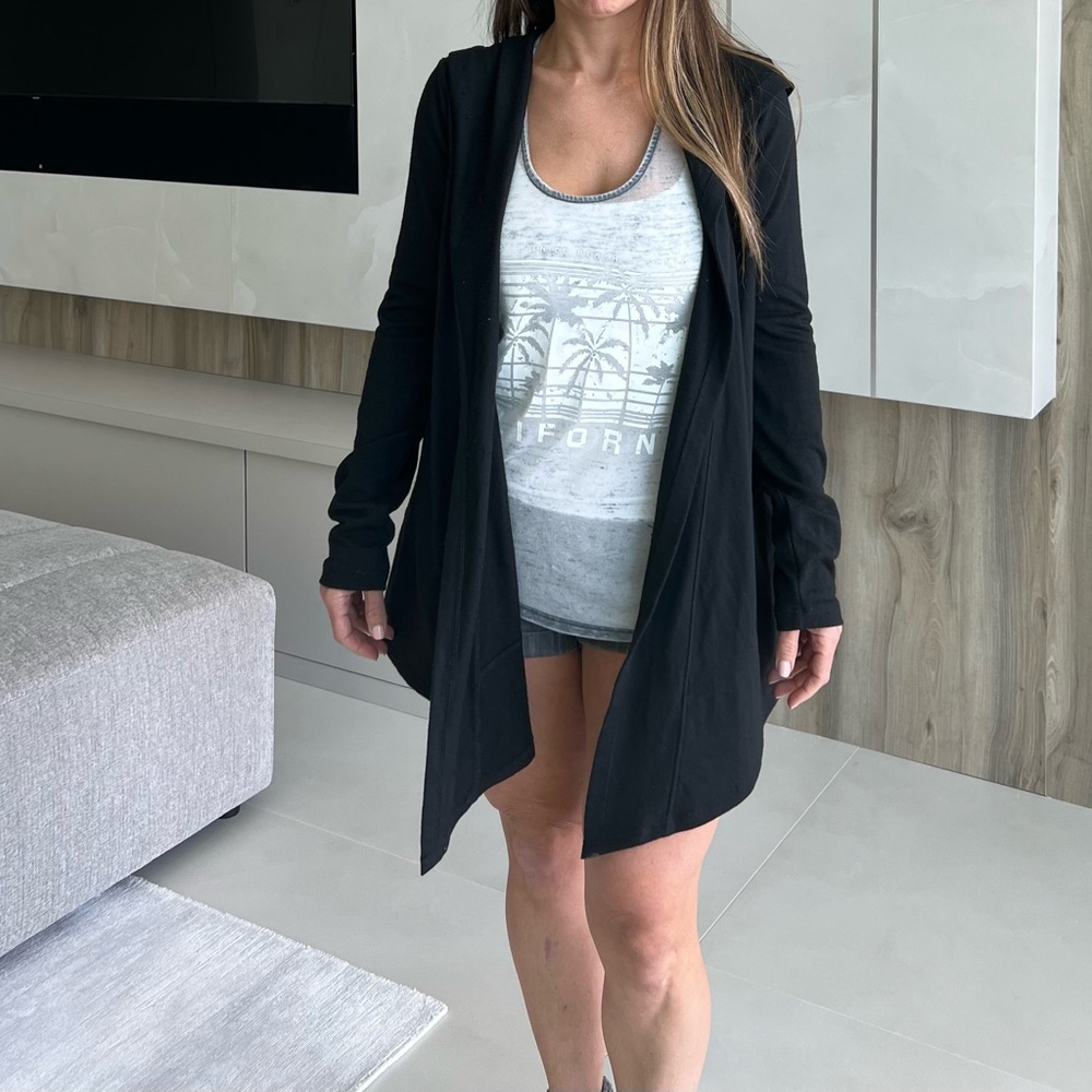 Black Hooded Cardigan Sweater